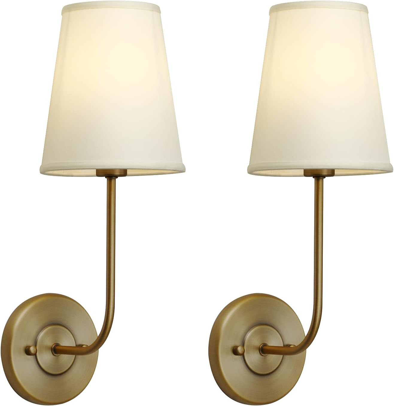 Pathson Hardwired Wall Sconces Set of 2, Cream-Yellow Fabric Shade Not White, Modern Bathroom Wal... | Amazon (US)