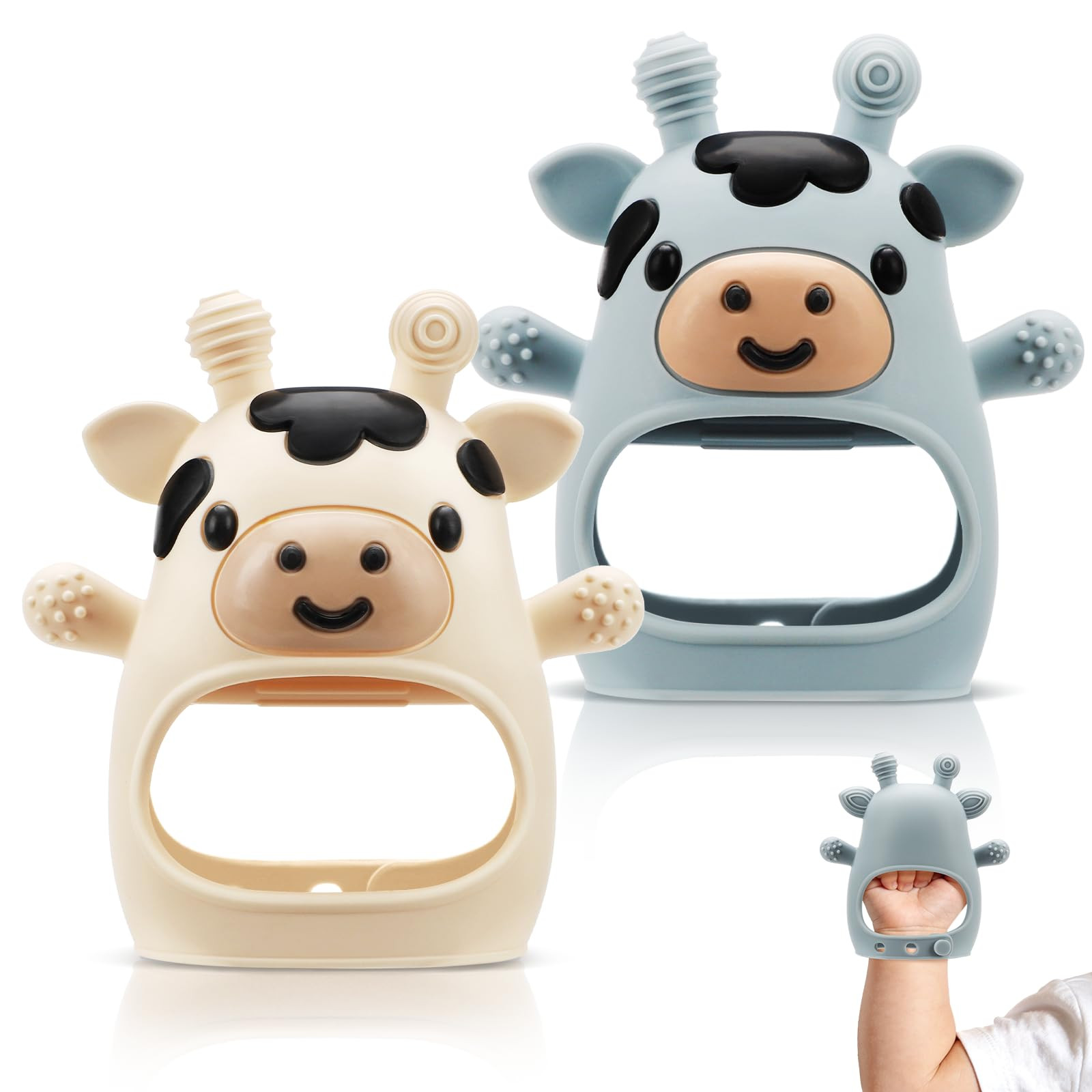 TOHIBEE 2 Packs Baby Teething Toys for 0-6 6-12 Months, Food Grade Silicone Adjustable Cow Teethi... | Amazon (US)