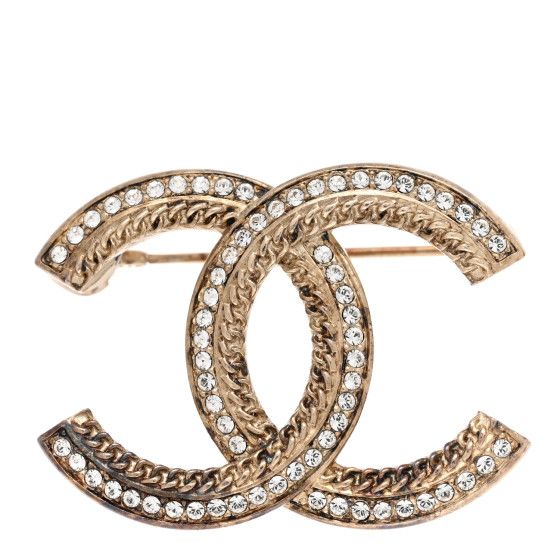 CHANEL Crystal Chain CC Brooch Light Gold | FASHIONPHILE (US)