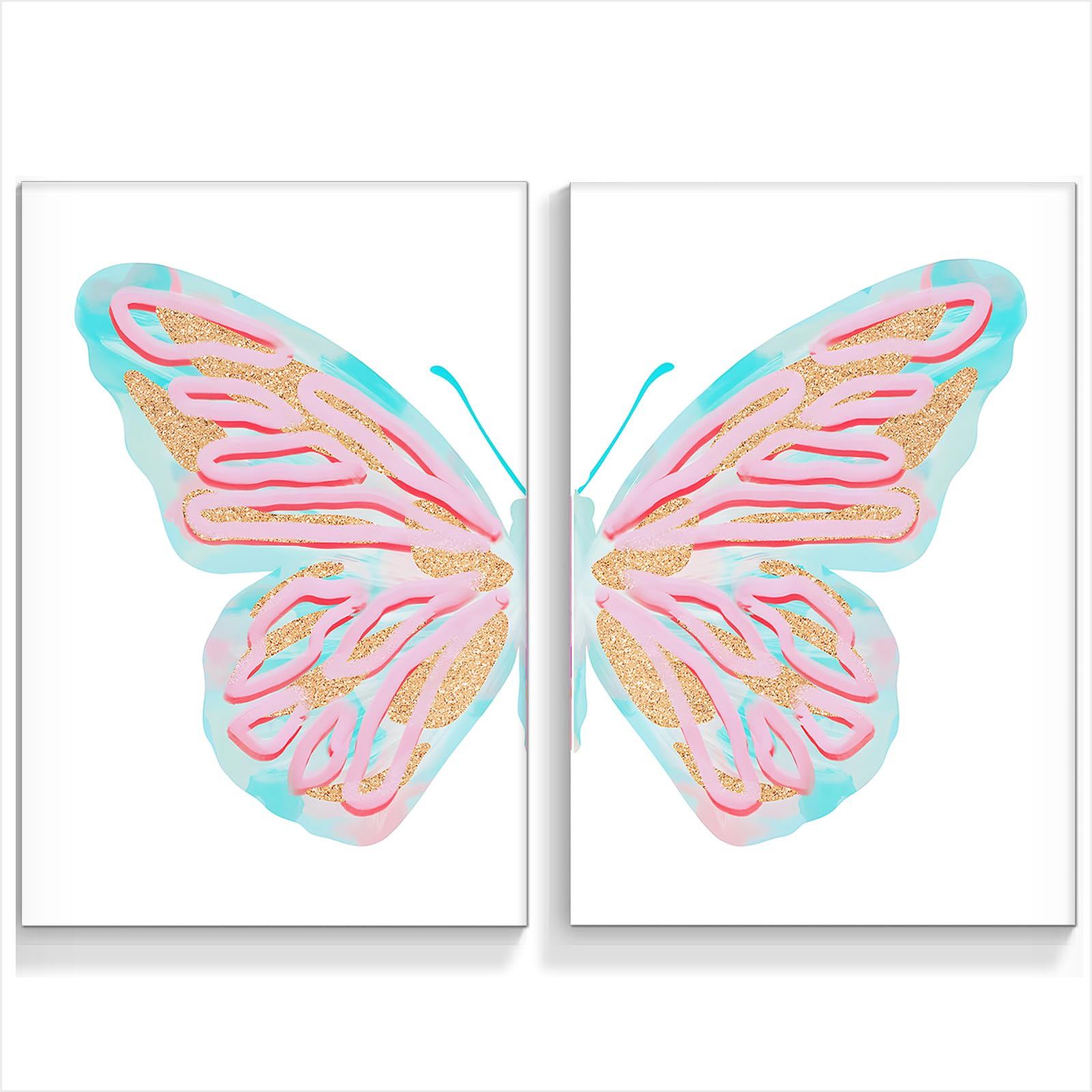 Trendy Preppy Pink Butterfly Canvas Wall Art Pink and Blue Aesthetic Poster Pink Butterfly Prints... | Amazon (US)