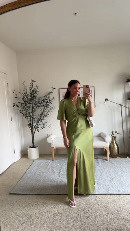 Wedding Guest dress 💐💗🍹 I love how beautiful this green color is! I’m wearing a large, I sized up! Also pretty for any spring event you may have coming up! 

#LTKmidsize #LTKVideo #LTKSpringSale