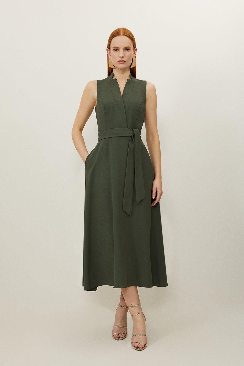 Tailored Crepe Full Skirted Midi Dress | Karen Millen US