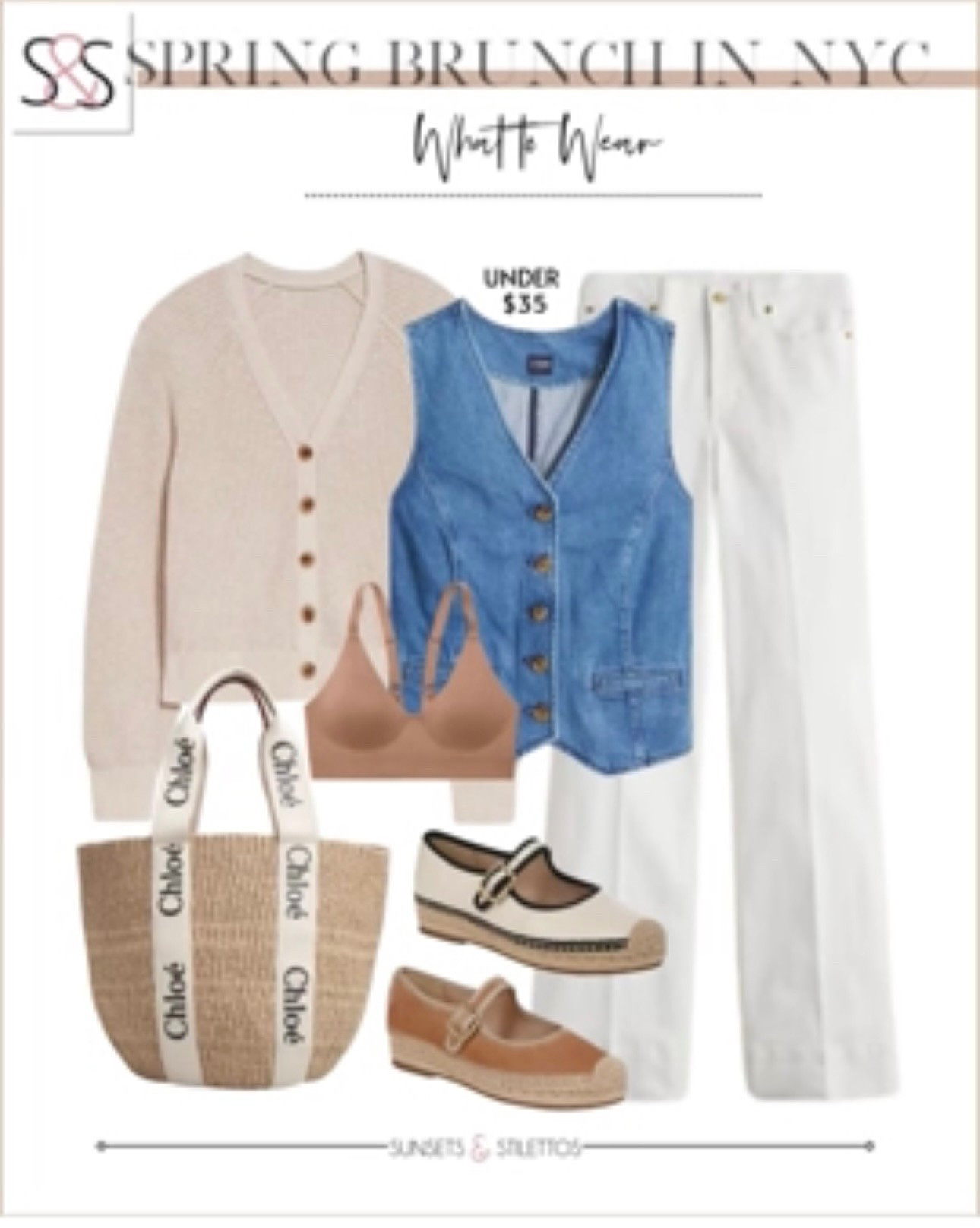 A denim jean vest with white wide leg trouser jeans is a great spring outfit idea! Add a cardigan top layer with neutral tote and you're ready for a coastal weekend!

Sunsets and Stilettos, workwear, sandal shoes

#LTKSeasonal #LTKOver40 #LTKFindsUnder50