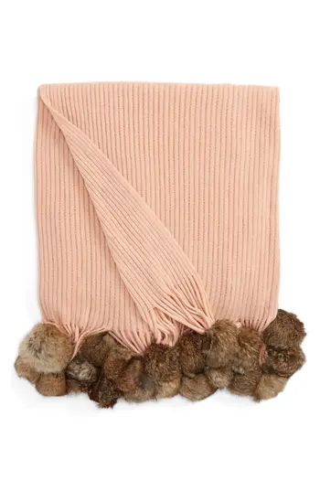 Echo Genuine Rabbit Fur Pompom Rib Knit Throw | Nordstrom