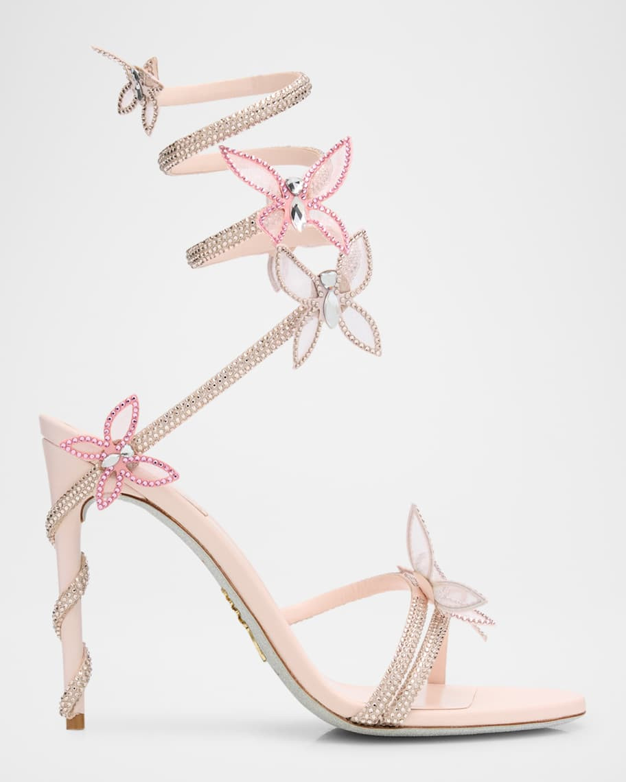 Margot Crystal Butterflies Ankle-Wrap Sandals | Neiman Marcus