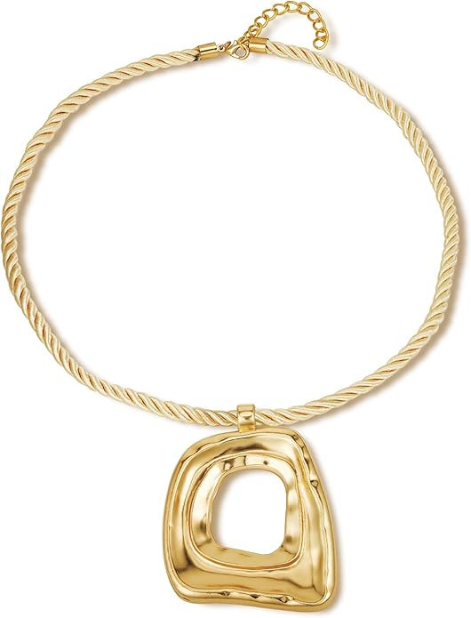 Chunky Gold Statement Necklaces Large Pendant Necklace Big Square Pendant Chunky Statement Jewelr... | Amazon (US)