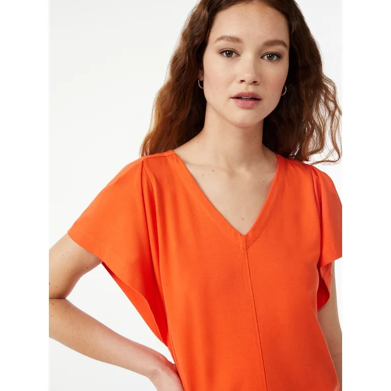 Free Assembly Women's V-Neck Dress with Flounce Sleeves - Walmart.com | Walmart (US)