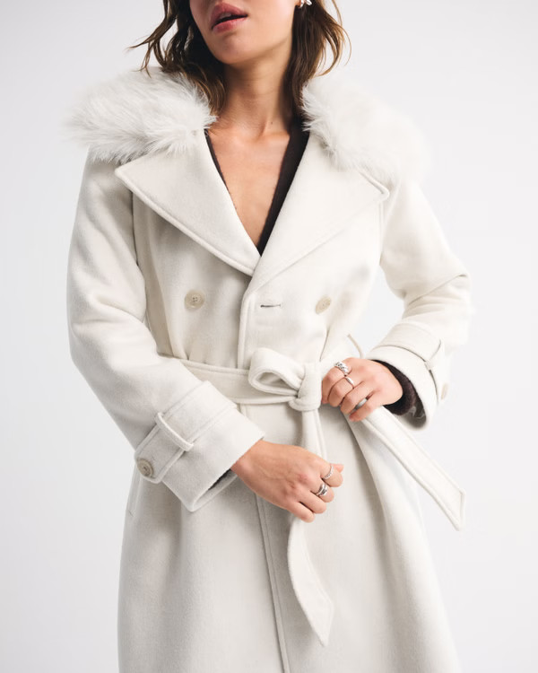 A&F Carrie Wool-Blend Trench Coat | Abercrombie & Fitch (US)