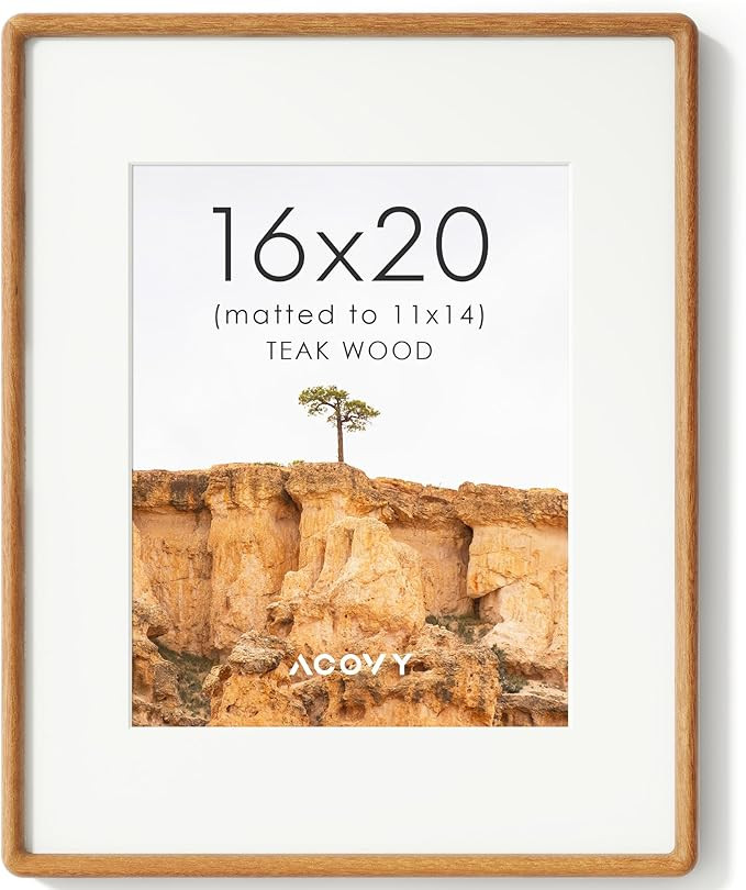 16x20 Picture Frame, Natural Solid Teak Wood Photo Collage Frame with HD Tempered Glass, Rounded ... | Amazon (US)