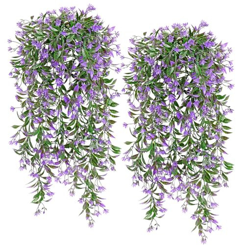TOCHGREEN 4Pcs Artificial Hanging Plants Fern Vine, Faux Plastic Plants Fake Ivy Vine Greenery Garland with Purple Flower, Outdoor Indoor Decorations for Living Room Balcony Garden Wall Home Decor | Amazon (US)