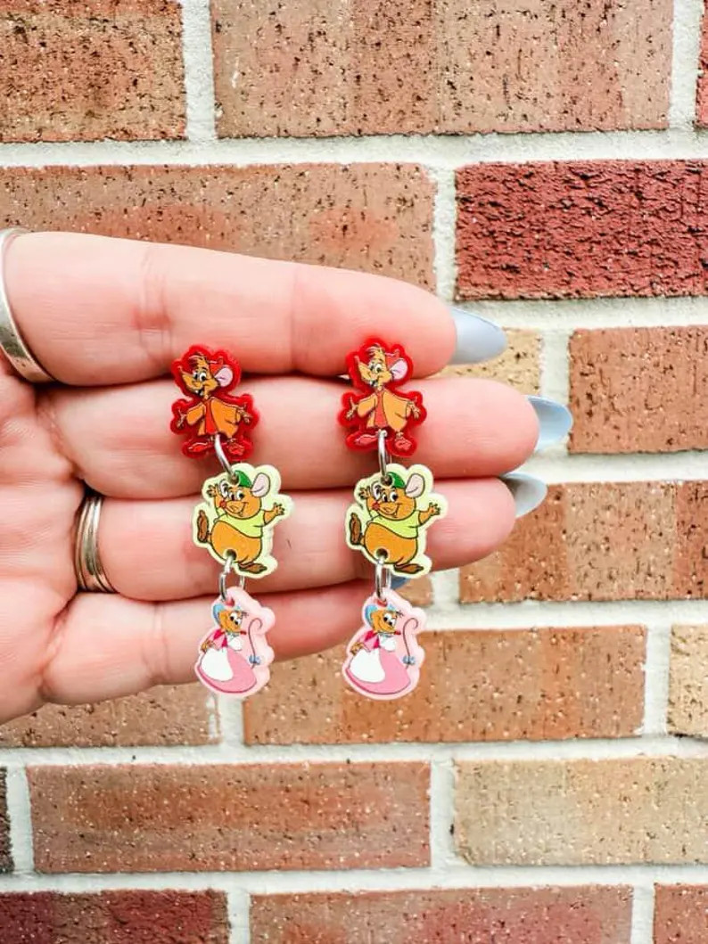 Cinderella Mice Dangle Stud Earrings - Etsy | Etsy (US)
