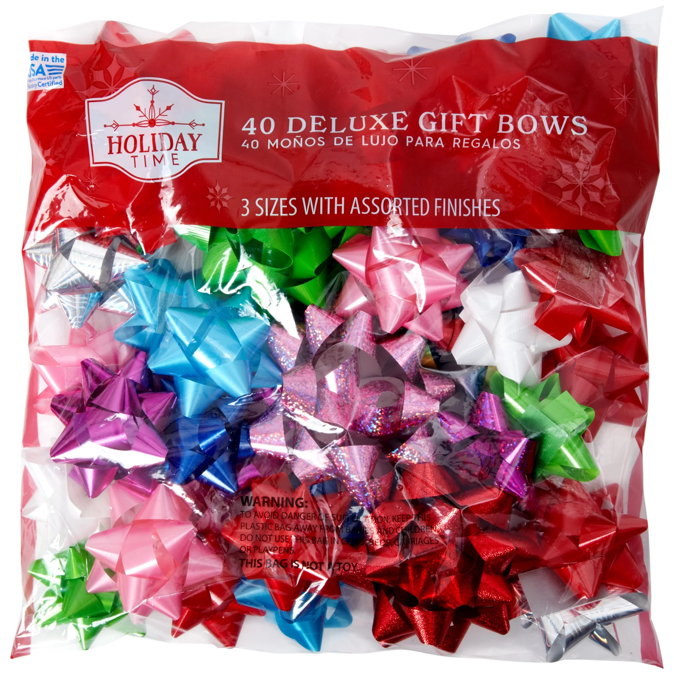 Multi-Color Deluxe Self-Adhesive Christmas Gift Bows, 40 Count, by Holiday Time | Walmart (US)