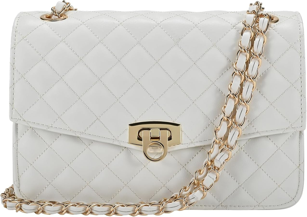GM LIKKIE Quilted Shoulder Bag for Women, Medium Flap Crossbody Handbag with Chain Strap, Soft Ve... | Amazon (US)