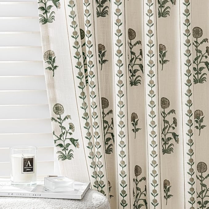Floral Pinch Pleated Linen Curtains for Living Room Bedroom Dining Room, Light Filtering Memory T... | Amazon (US)