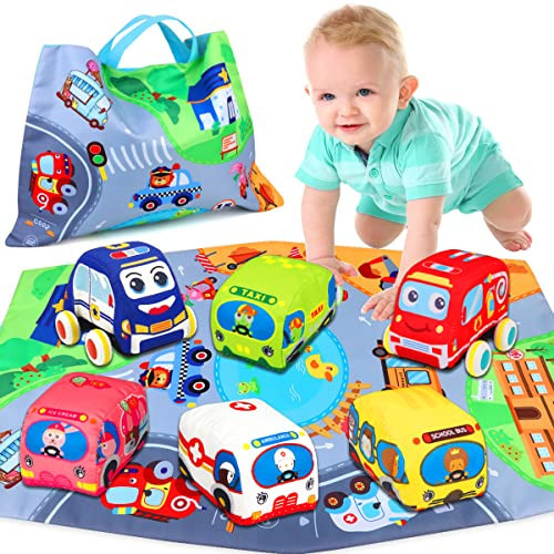 Baby Toys 6 to 12 Months - Soft Car Toys for 1 Year Old Boy Girl with Playmat Storage Bag - Infant Baby Toys 12-18 Months Toddler Toys Age 1-2 - 1st Birthday Gifts 1 2 3 Year Old Baby | Amazon (US)