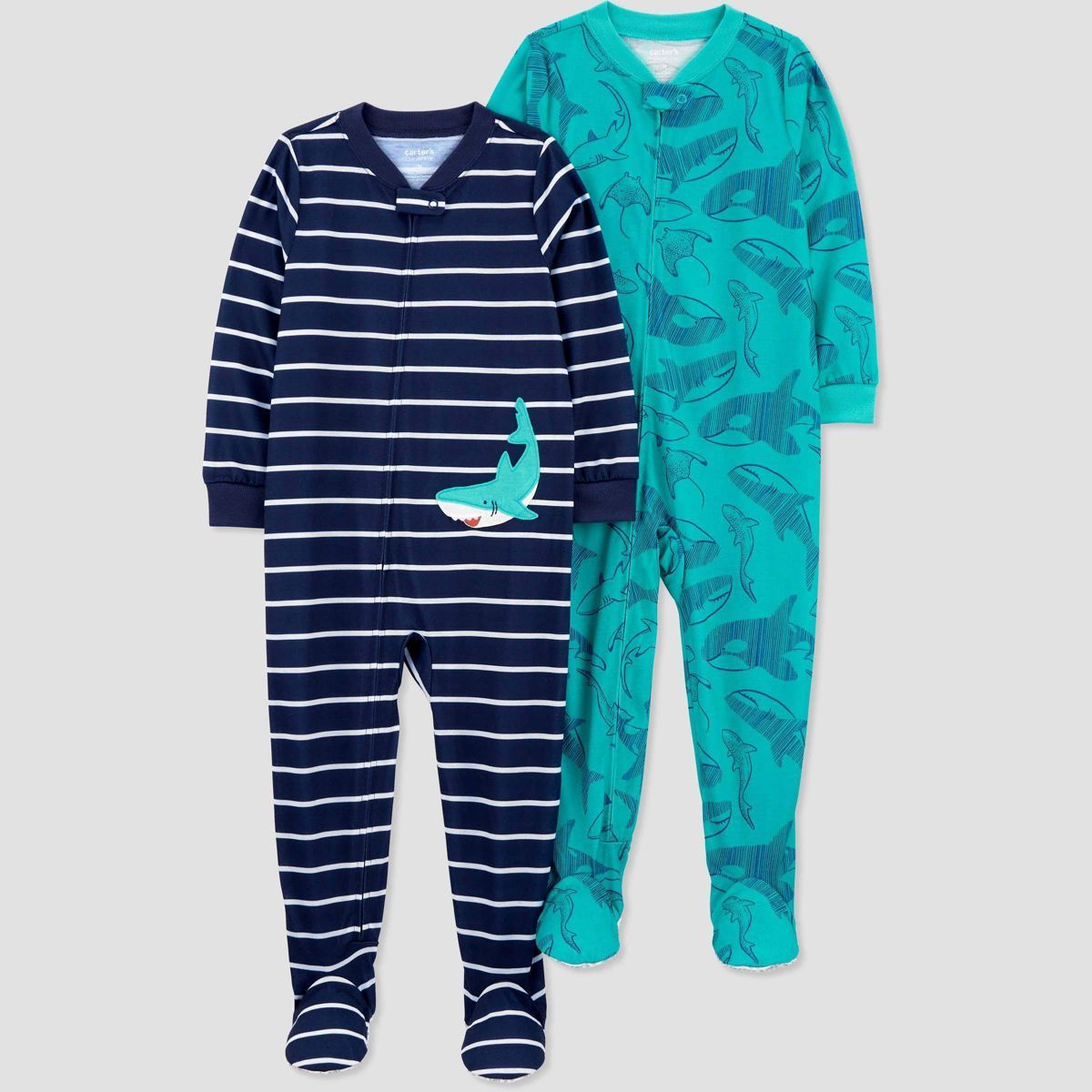 Carter's Just One You® Toddler Boys' Shark Printed & Striped Footed Pajamas - Navy Blue/Light Bl... | Target