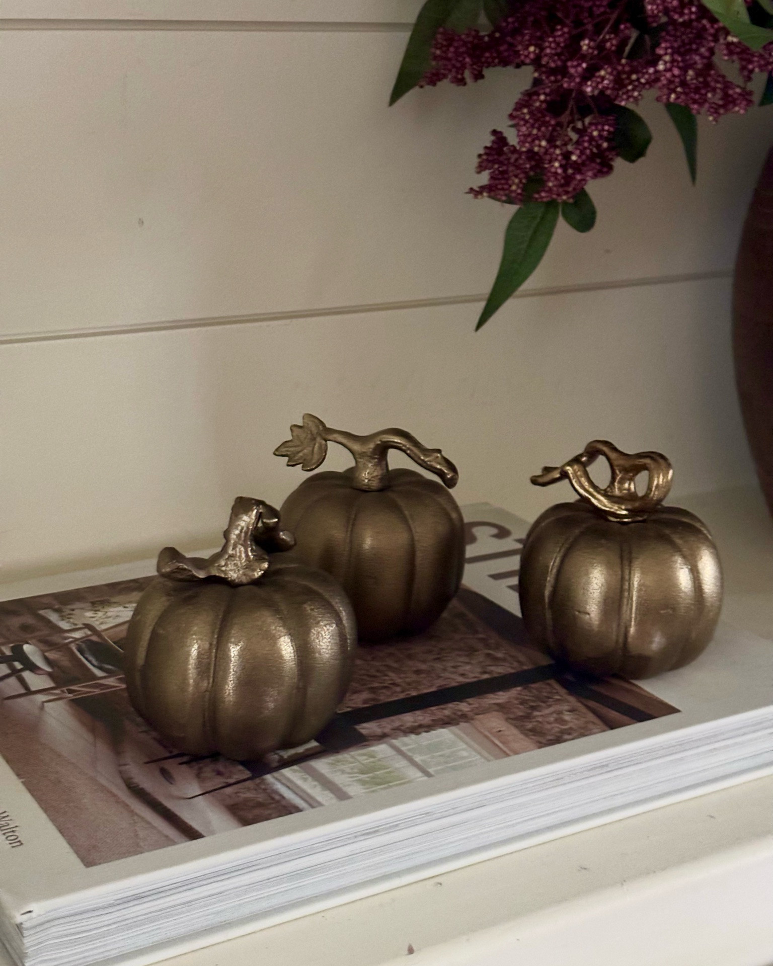 The cutest little brass pumpkins!  Use them as a bowl filler or styled on a coffee table book!  Swipe to see how I styled them both ways!

#LTKHome #LTKSeasonal