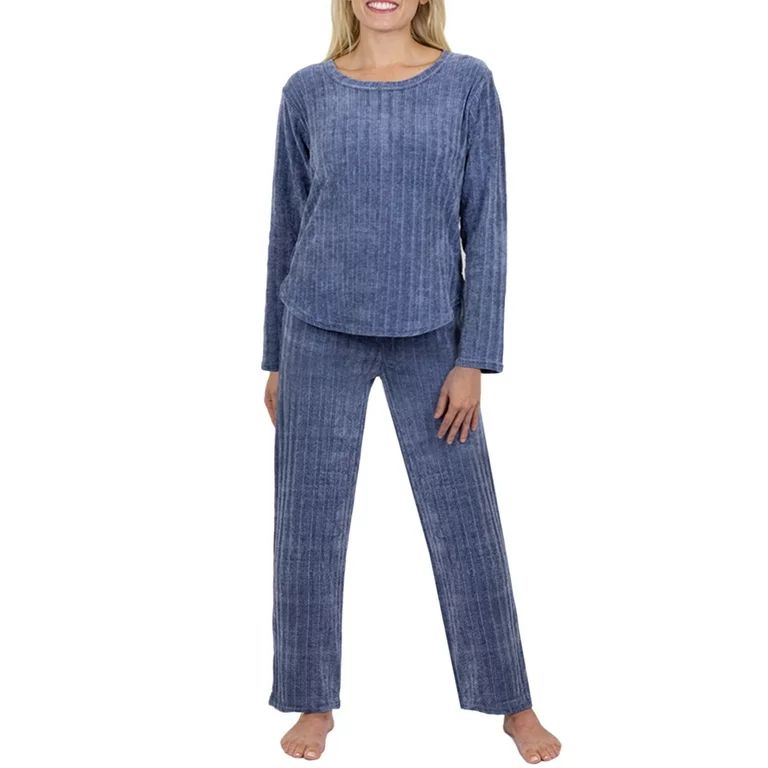 Jo & Bette Women’s Long Sleeve Chenille Pajama Set, PJ Lounge Shirt & Pants | Walmart (US)