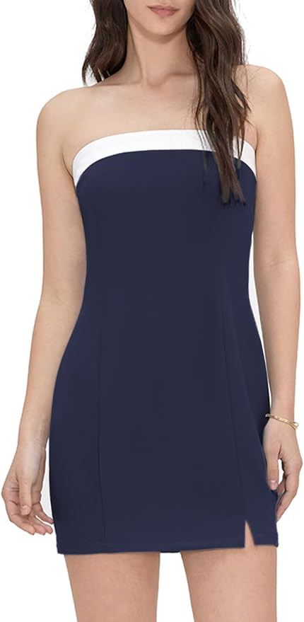 Womens Strapless Mini Dress Slim Fit Contrast Color Stretchy Sexy Club Nightout Sleeveless Tube D... | Amazon (US)