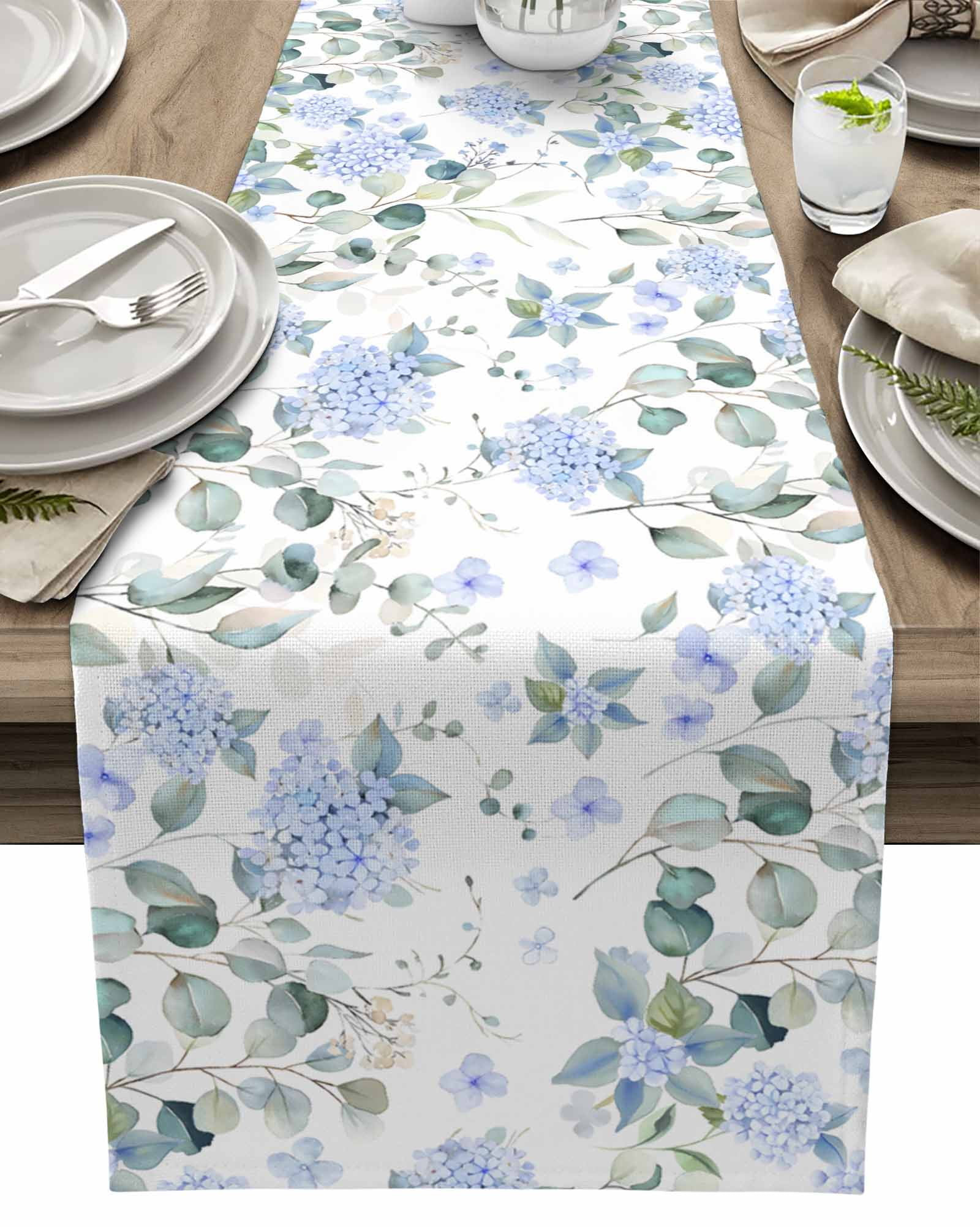 Table Runner Blue Hydrangea Green Leaves Table Decoration for Kitchen Dinning Farmhouse Floral Ta... | Walmart (US)