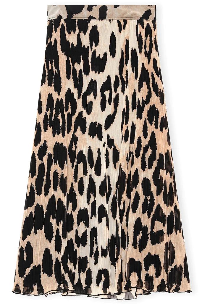 Pleated Georgette Skirt in Maxi Leopard | Hampden Clothing
