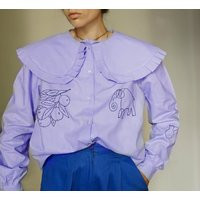 Hand Embroidered Oversized Collar Lilac Blouse | Etsy (US)