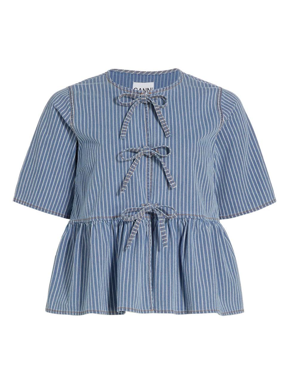 Women's Tie-Front Denim Peplum Top - Mid Blue Stone - Size 8 - Mid Blue Stone - Size 8 | Saks Fifth Avenue