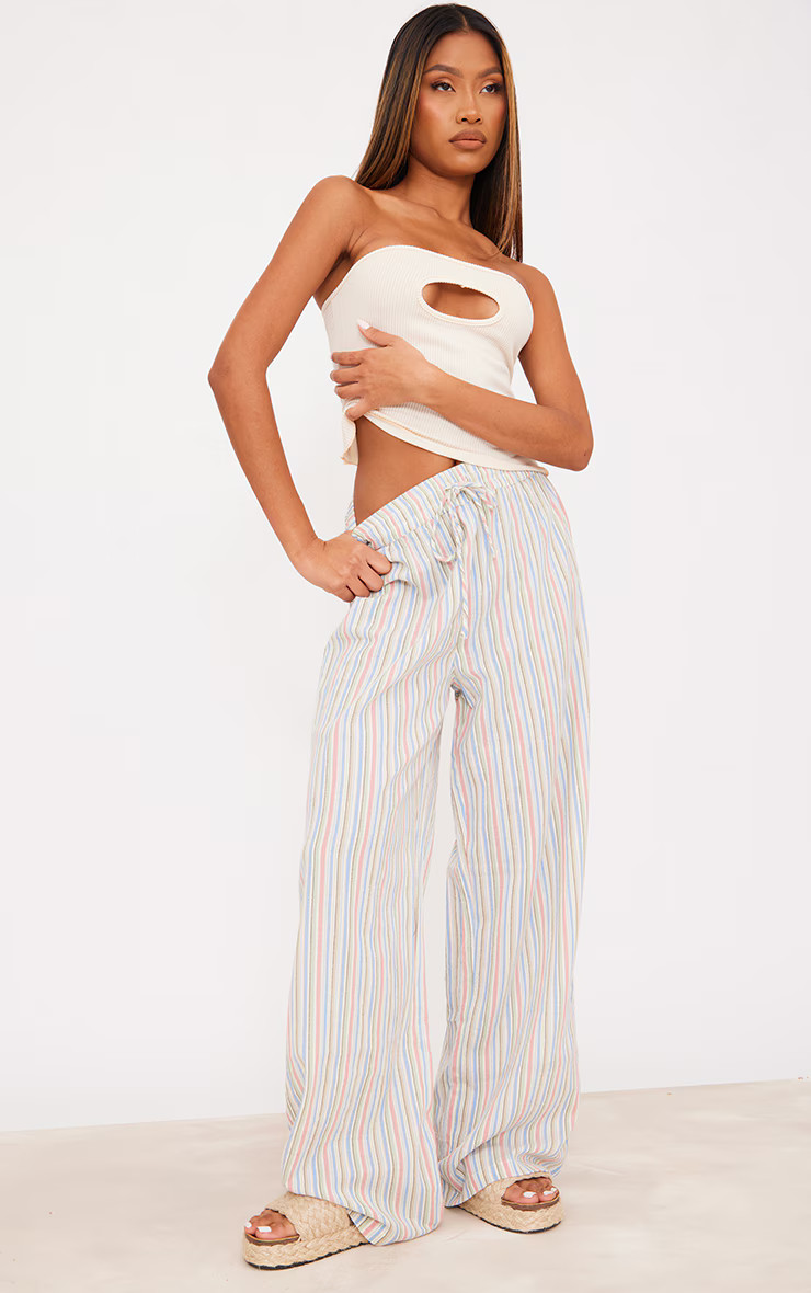 Multi Striped Vintage Look Cotton Wide Leg Pants | PrettyLittleThing US
