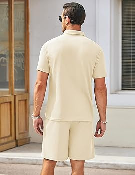 COOFANDY Men's Waffle Knit Polo Shirt and Shorts Set 2 Pieces Outfits Summer Suit Casual Tracksui... | Amazon (US)