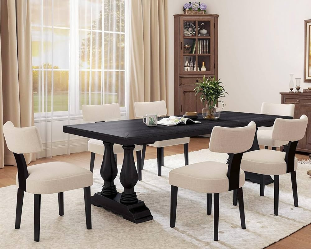 HNY Mid Century Modern Farmhouse Dining Chairs Set of 6, Linen Upholstered Accent Chair Curved Ba... | Amazon (US)