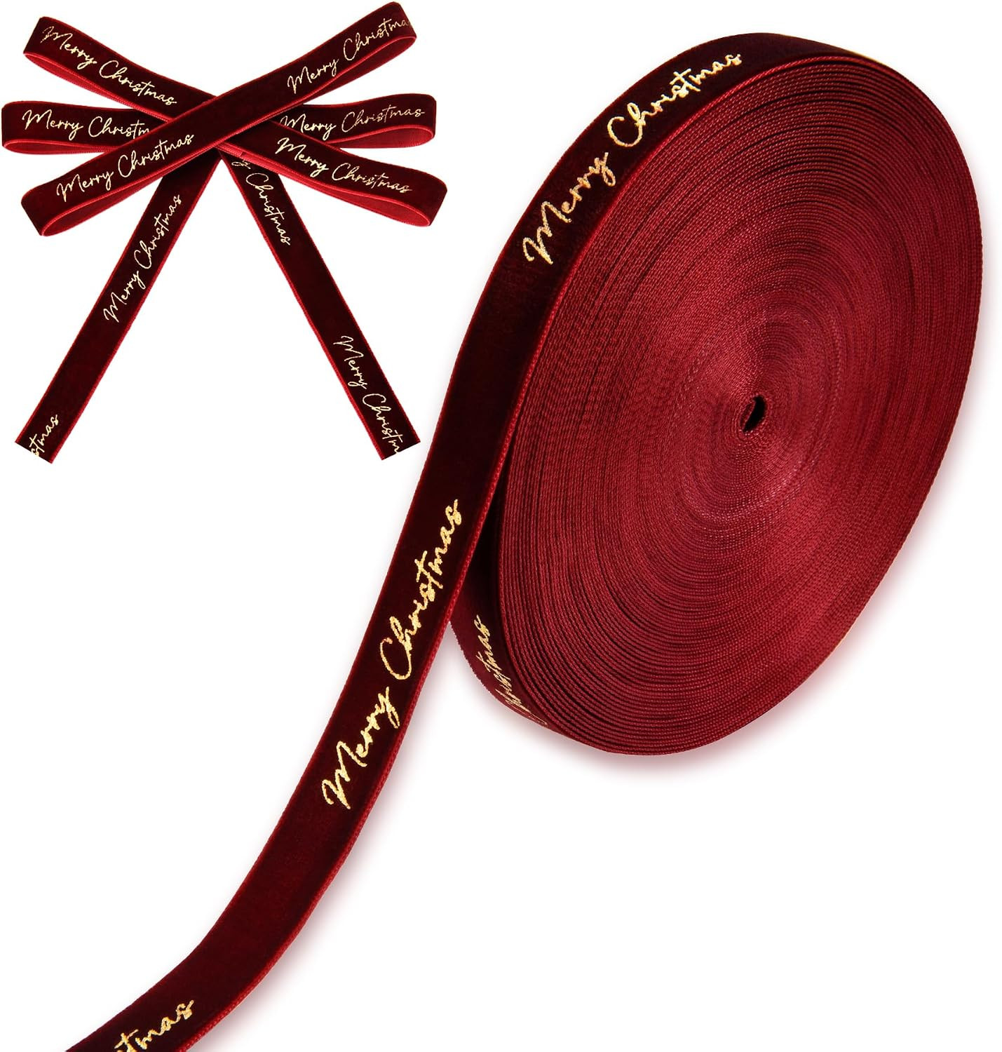 20 Yard Christmas Velvet Ribbon Glitter Ribbon for Christmas Gift Wrapping DIY Crafts Decor(Wine Red) | Amazon (US)