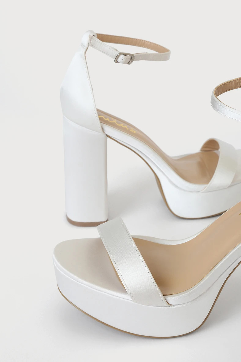 Arrabella Ivory Satin Platform Ankle Strap Heels | Lulus