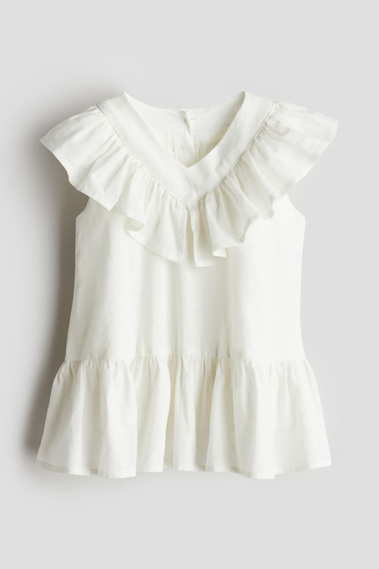 Flounce-trimmed Linen-blend Dress - White - Kids | H&M US | H&M (US + CA)