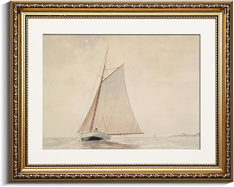 VIYYIEA Gold Framed Wall Art Canvas Print Home Decor for Living Room White Sailboat Seascape Wate... | Amazon (US)