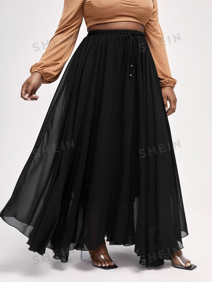 Mindsi Plus Solid Asymmetrical Skirt | SHEIN