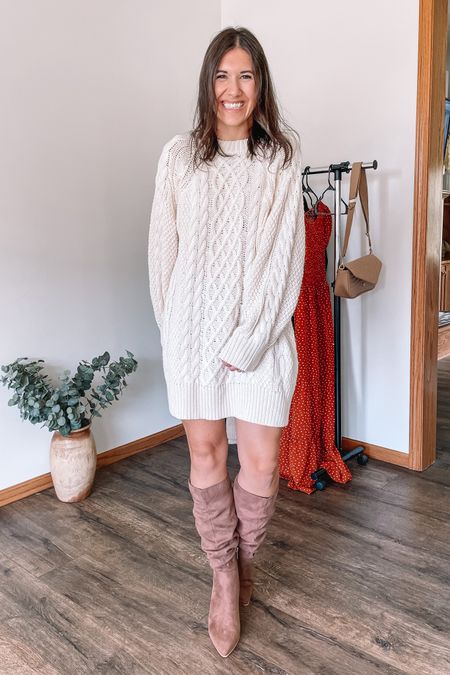 Amazon fashion sweater dress, small
Fall family pics fall dress & knee high boots (fit tts)

Fall family photos
Fall dress
Fall dresses
Fall boots
Fall outfit 
Winter dress 
Amazon finds 
Amazon fashion 

#LTKstyletip #LTKshoecrush #LTKSeasonal