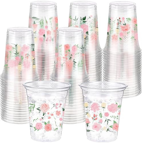 Hushee 60 Pcs Pink Floral Cups with Spring Summer Flower 16 oz Wildflowers Plastic Disposable Drinking Cups for Summer Spring Birthday Baby Shower Wedding Party Supplies | Amazon (US)