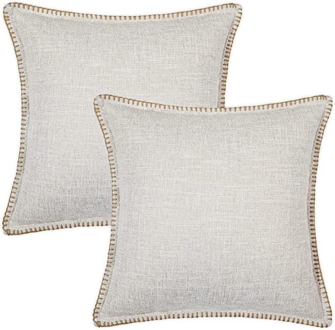 decorUhome Decorative Throw Pillow Covers 22x22 Set of 2, Square Linen Farmhouse Pillow Covers wi... | Amazon (US)