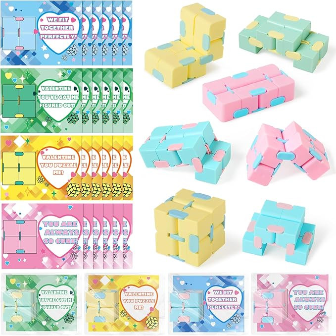 Valentines Day Cards for Kids Classroom,24 Kids Valentine Exchange Cards with Infinity Cube Fidge... | Amazon (US)
