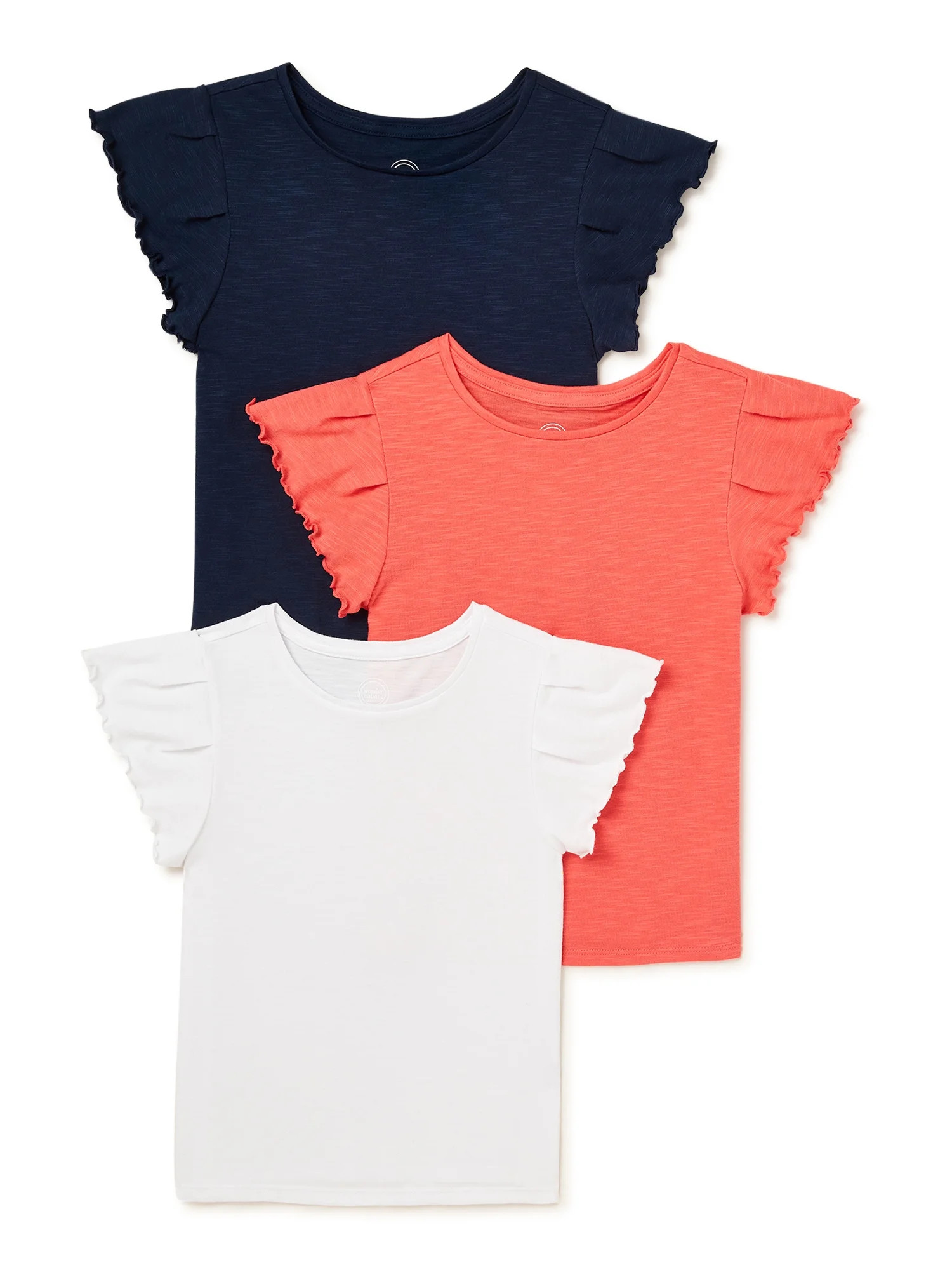 Wonder Nation Girls Ruffle Sleeve Kid Tough Slub T-Shirts, 3-Pack, Sizes 4-18 & Plus - Walmart.co... | Walmart (US)