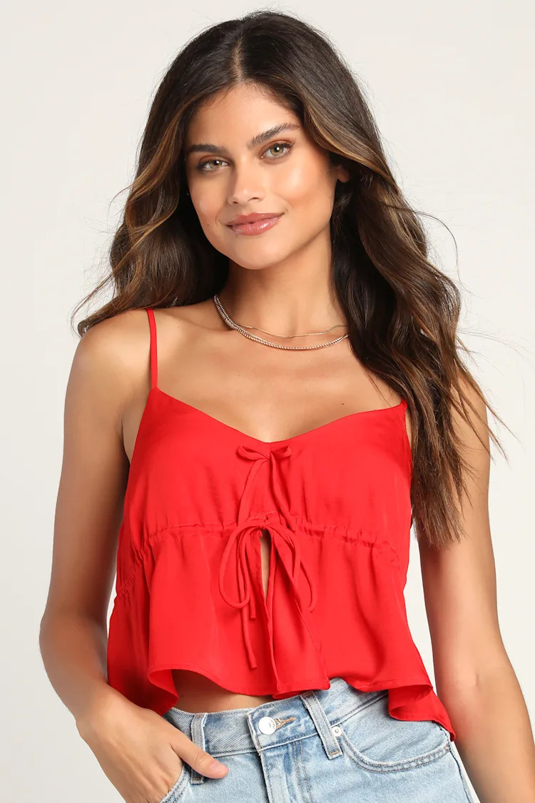 Time for Trends Red Satin Drawstring Cropped Cami Top | Lulus (US)
