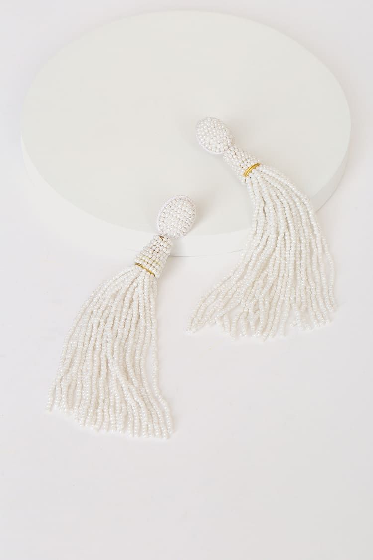 Bead the Way White Beaded Tassel Earrings | Lulus (US)