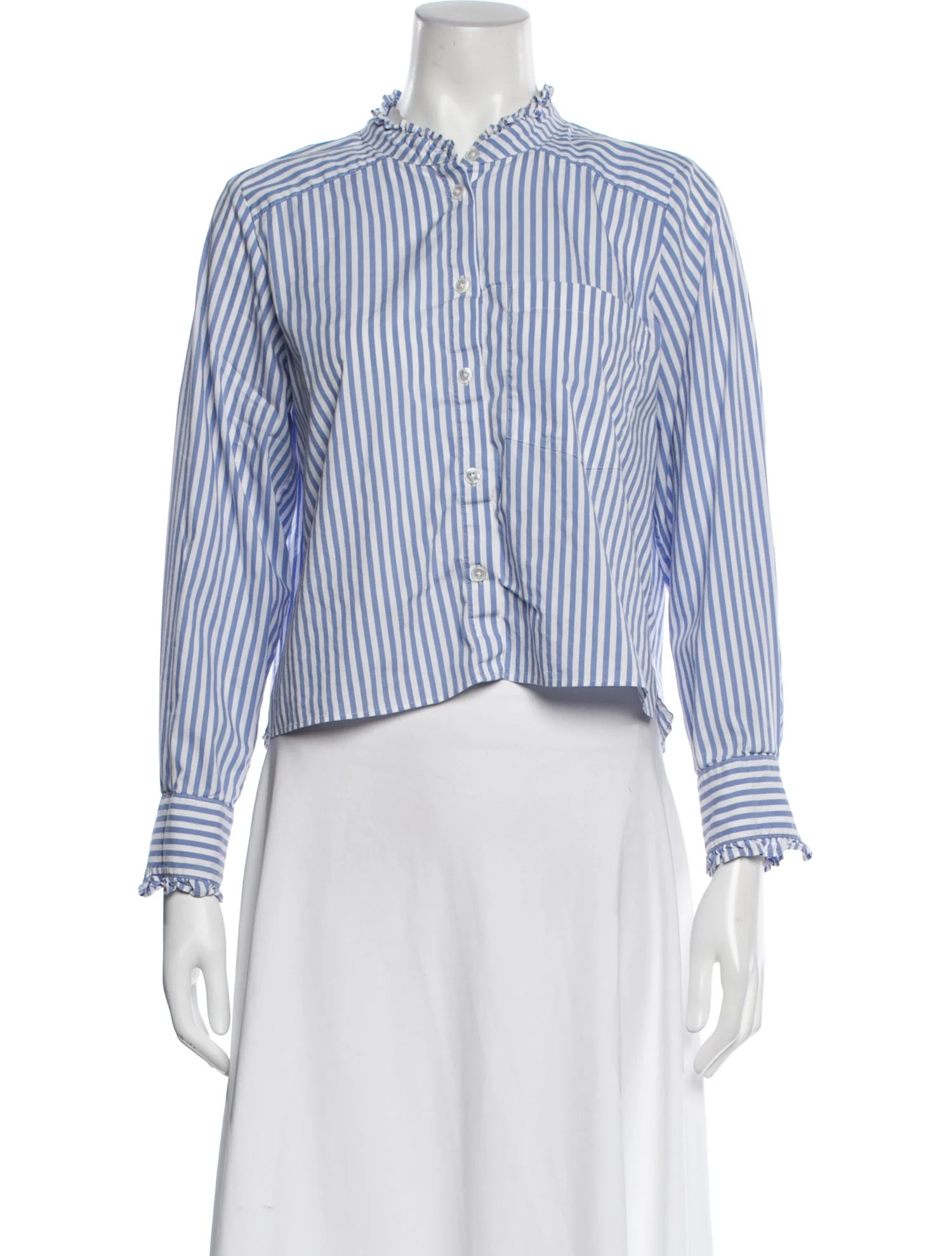 Veronica Beard Striped Long Sleeve Button-Up Top - Blue Tops, Clothing - WV1419478 | The RealReal | The RealReal