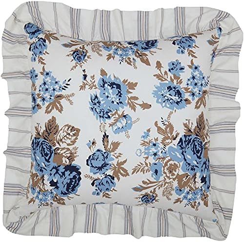 VHC Brands Annie Blue Floral Farmhouse Cottage Ruffled Throw Pillow 18x18 | Amazon (US)