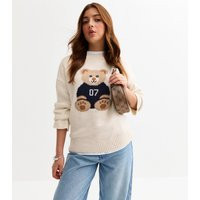 Girls' White Bear Knitted Jumper New Look | New Look (UK)