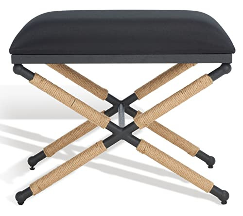 SAFAVIEH Couture Collection Carmelo Coastal Black Linen Hemp Wrapped Ottoman | Amazon (US)