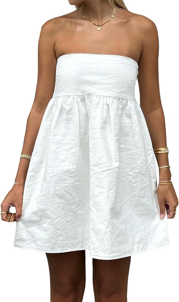 Tempura Women Y2k Strapless Tube Dress Off The Shoulder A-line Dress Summer Backless Mini Dress | Amazon (US)