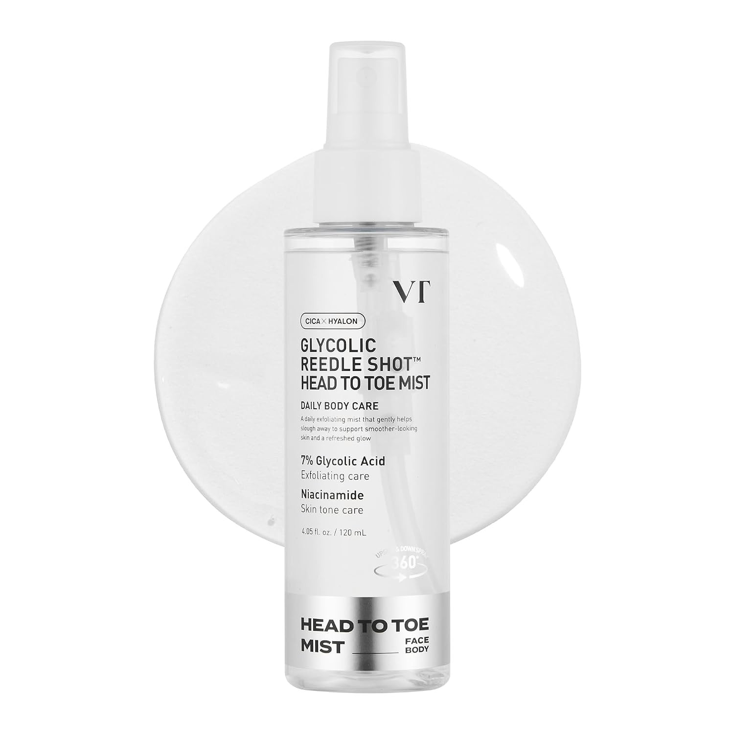 VT COSMETICS 7% Glycolic Acid Reedle Shot Head-to-Toe Mist with Niacinamide, Exfoliating Spray for Bumpy & Strawberry Skin, Dark Spots, Skin Texture, Keratosis Pilaris, Korean Skincare (4.05 fl oz) | Amazon (US)