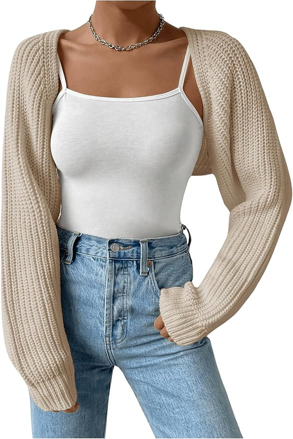Women's Cropped Cardigan Sweaters Long Sleeve Open Front Bolero Shrugs Casual Knit Tops | Amazon (US)