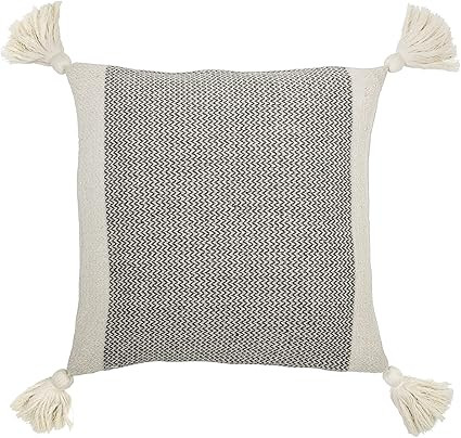 Bloomingville A40110195U1 Grey & Cream Corner Grey Square Cotton Blend Pillow with Tassels, 18" | Amazon (US)